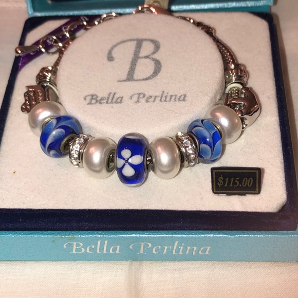Bella Perlina Silver Art Glass SlCharm Bracelet Blue Bella Pelina - Picture 14 of 16